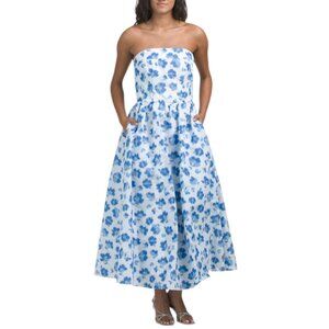 SHOSHANNA Ivory/Blue Made In Usa Dana Dress